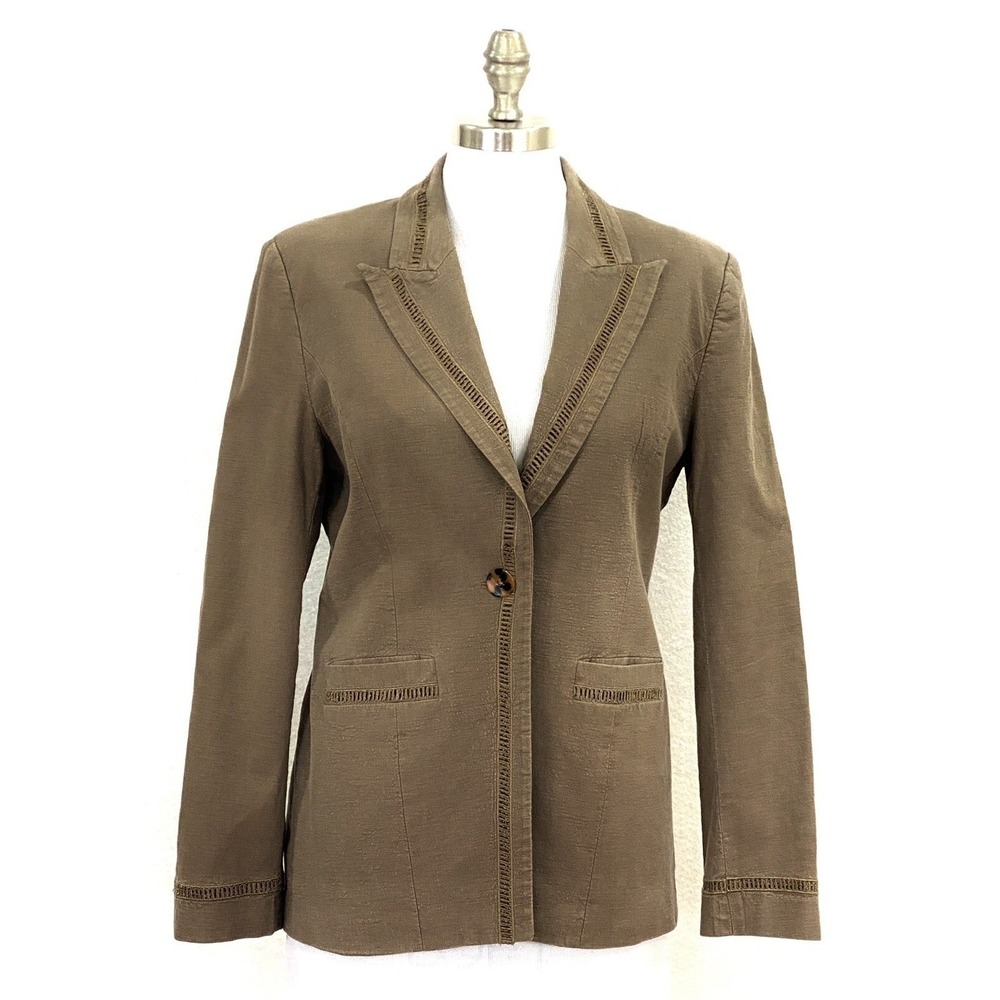 Bloomingdale's Blazer Womens 12 Brown Linen Blend Career Jacket Tailored‎